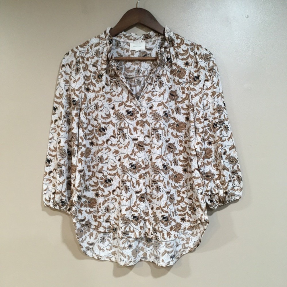 Melloday Floral Paisley Blouse Womens S Brown White Cottage Prairieโ Boho Office